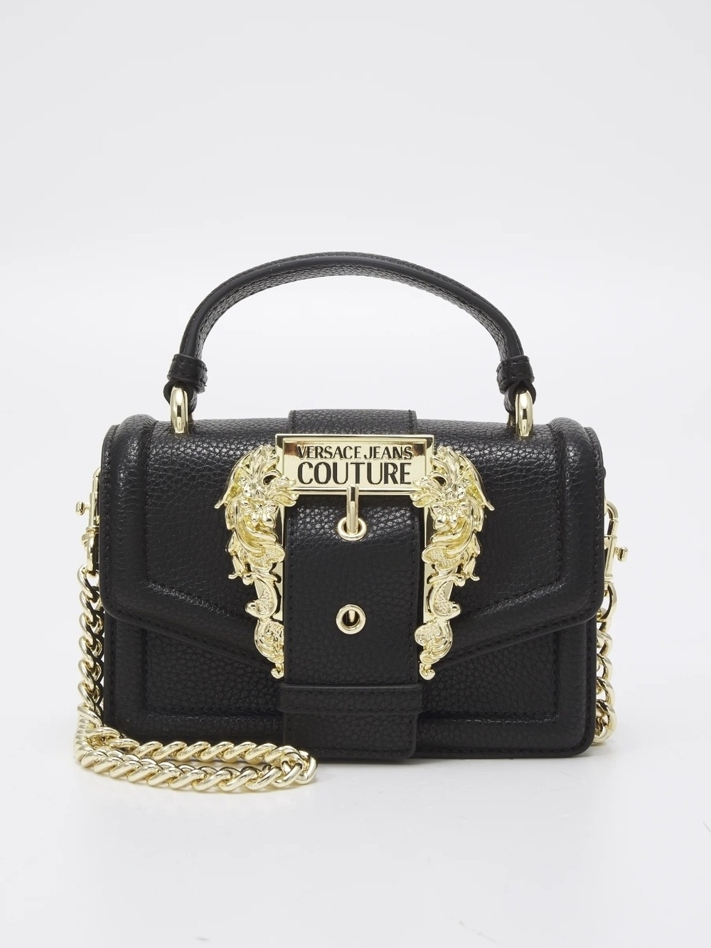 Versace Jeans Couture Black Mini Top-Handle Bag with Gold Accents